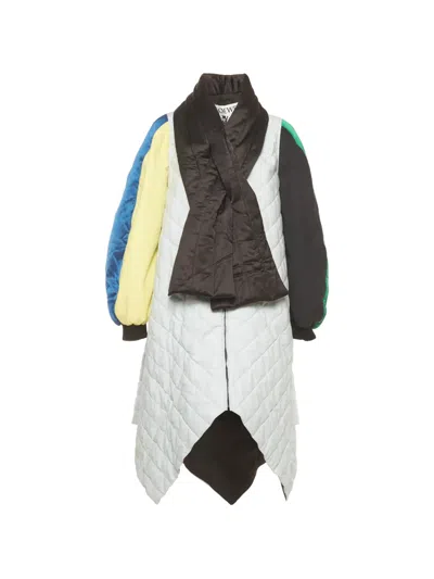 Pre-owned Loewe Quilted Color-blocked Coat In White
