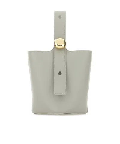 Loewe Women Light Grey Leather Mini Pebble Bucket Bag In Gray