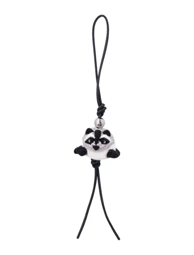 Loewe Raccoon Mini Felt Charm With Knotted Leather Cord & Engraved Metal Detail In Black