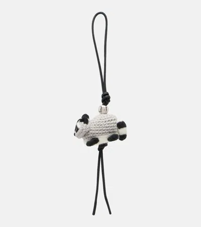 Loewe Racoon Leather-trimmed Bag Charm In Black