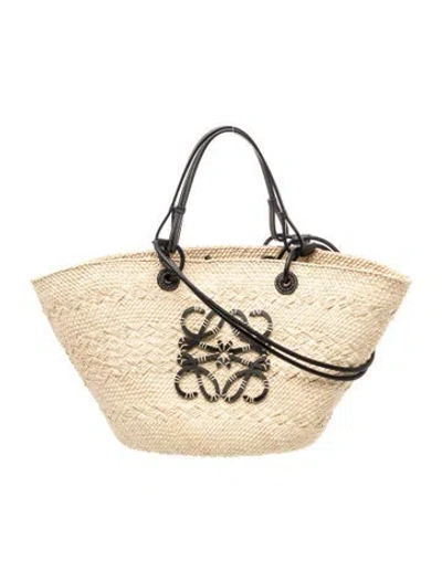 Pre-owned Loewe Raffia Anagram In Neutral