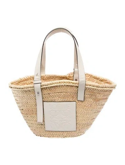 Pre-owned Loewe Raffia Basket In White