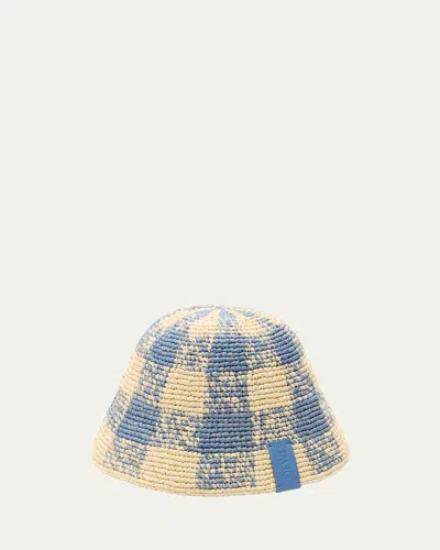 LOEWE RAFFIA CROCHET CHECK BUCKET