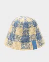 Loewe Raffia Crochet Check Bucket