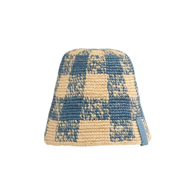 Pre-owned Loewe Raffia Crochet Check Bucket Hat 'natural/light Blue' | Tan | Women's Size Onesize