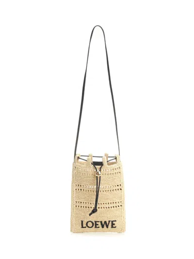 Loewe Raffia Drawstring Pouch Crossbody Bags Beige