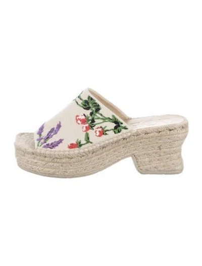 Pre-owned Loewe Raffia Floral Print Slides In Neutrals