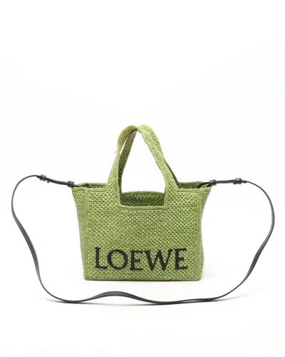Loewe Raffia Font Tote Bag In Green
