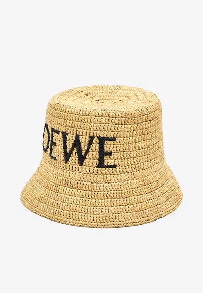 Loewe Raffia Logo Bucket Hat In Sand
