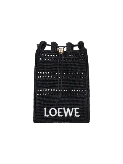 Loewe Raffia Logo Pouch In Black  