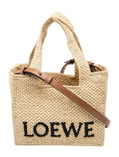 Pre-owned Loewe Raffia Logo Tote Mini In Neutrals