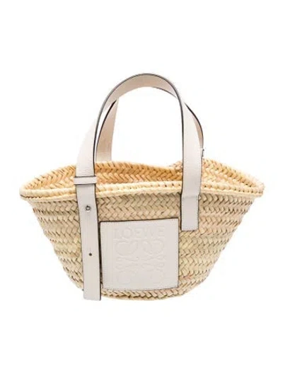 Pre-owned Loewe Raffia Mini Basket Tote In Neutral
