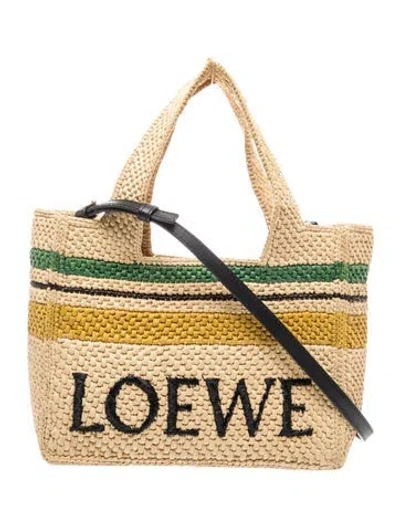 Pre-owned Loewe Raffia Paula's Ibiza Logo Tote Bag Small 2023 In Neutral