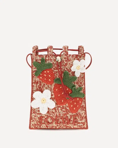 Loewe Strawberry-embellishment Raffia Crossbody Bag In Brown