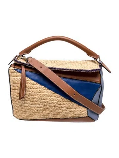 Pre-owned Loewe Raffia Puzzle Medium In Orange