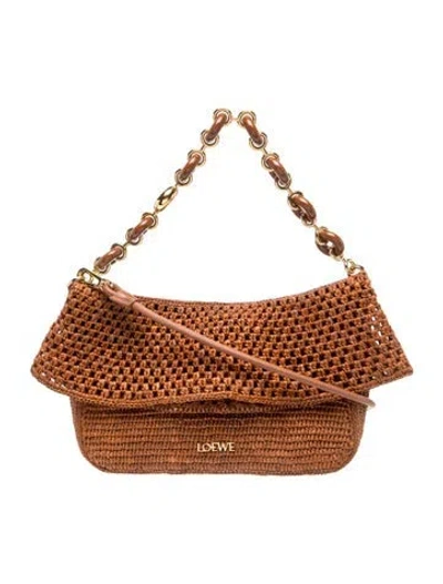 Pre-owned Loewe Raffia Raffia Donut Chain Ola Shoulder Bag In Brown