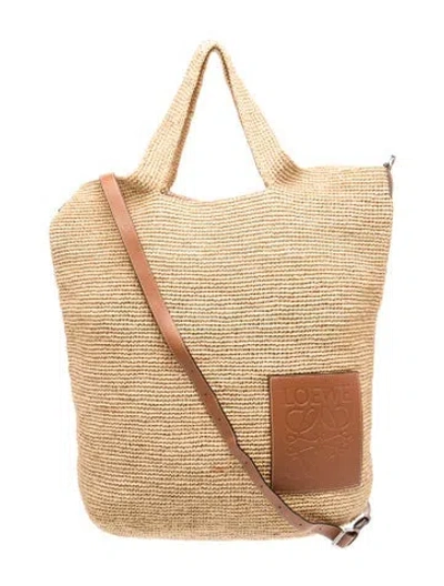 Pre-owned Loewe Raffia Slit Large In Neutral