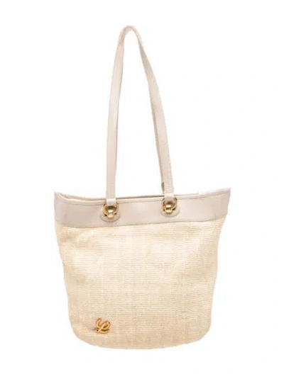 Pre-owned Loewe Raffia Tote Vintage In Gold/neutrals