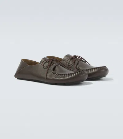 Loewe Rambla Leather Boat Shoes In Animal Print