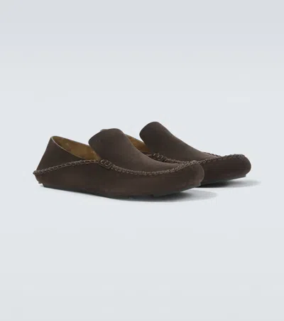 Loewe Rambla Driving Loafer In Suede Calfskin In Brown