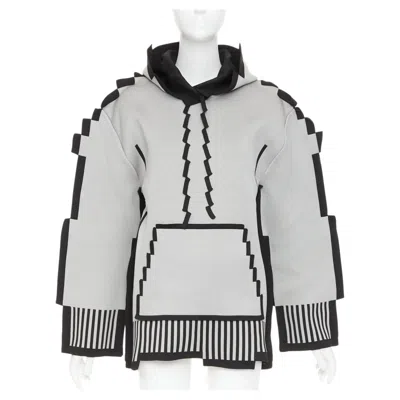 Pre-owned Loewe Rare  2023 Runway Pixel Capsule Pixelated Knit Trompe Loeil Hoodie Sweater In Gray