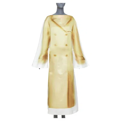 Pre-owned Loewe Rare  Jw Anderson 2023 Runway Trompe Loeil Blurry Trench Coat Sleeves Dress In Sand