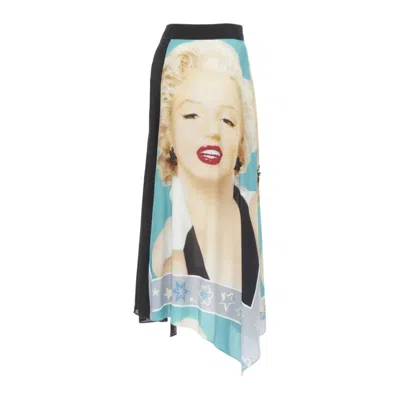 Pre-owned Loewe Rare  Pop Art Lady Portrait Print Crystal Embellished Wrap Skirt Fr36 Xs In Gray