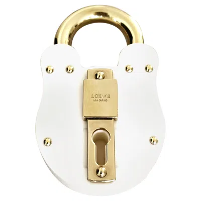 Pre-owned Loewe Rare Vintage  2007 White Resin And Gold Padlock Bag Charm