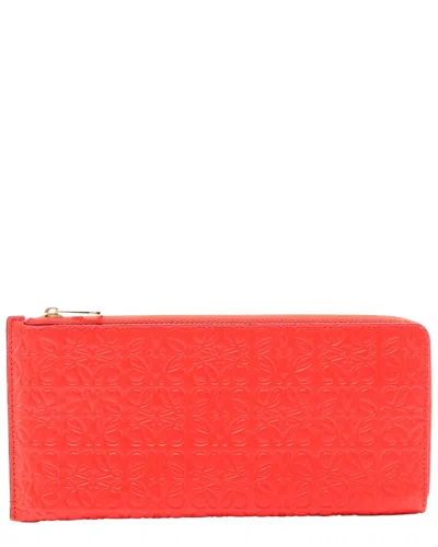 Loewe Red Calfskin Anagram L-zip Long Wallet (authentic Pre-loved) In Orange
