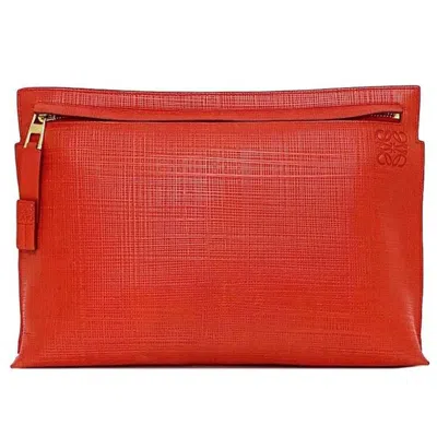 Pre-owned Loewe Red Color Leather Clutch Bag Handbag ()