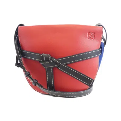 Pre-owned Loewe Red Color Royal Blue Felt Leather Shoulder Bag ()