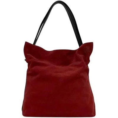 Pre-owned Loewe Red Color Suede Leather Shoulder Bag Tote Bag ()