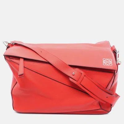 Pre-owned Loewe Red Large Calfskin Puzzle Satchel