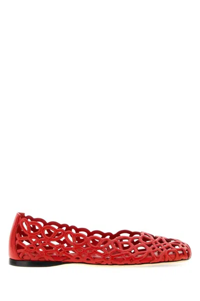 Loewe Red Leather Petal Anagram Ballerinas In Multi