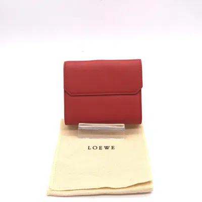 Pre-owned Loewe Red Leather Trifold Women's Wallet () In Multi