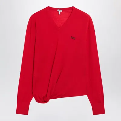 Loewe Red Merino Wool Draped Top In Multi
