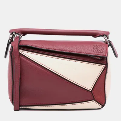 Pre-owned Loewe Red Mini Tricolor Calfskin Puzzle Satchel