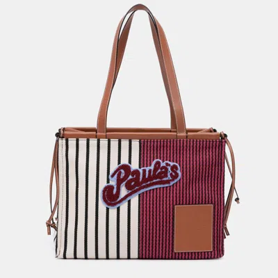 Pre-owned Loewe Red Paulas Ibiza Large Canvas Stripes Cushion Tote