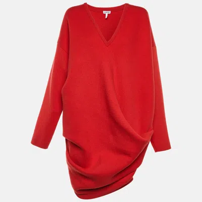 Pre-owned Loewe Red Wool Blend Draped Mini Dress M