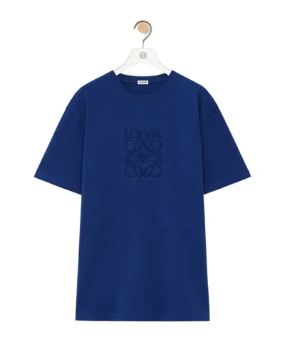 Loewe Logo-embroidered Cotton-jersey T-shirt In Blue