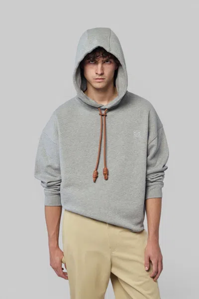 Loewe Mens Grey Melange Leather-drawstring Logo-embroidered Cotton Hoody In Gray