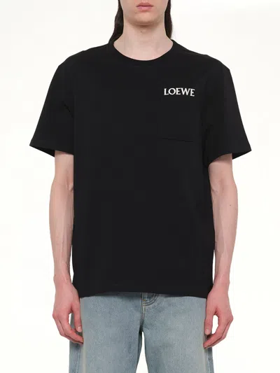 Loewe Mens Black Brand-embroidery Relaxed-fit Cotton-jersey T-shirt