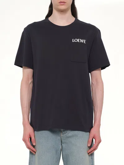 Loewe Mens Black Brand-embroidery Relaxed-fit Cotton-jersey T-shirt