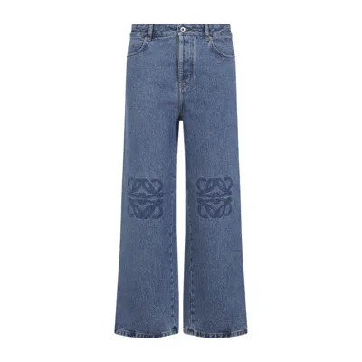 Loewe Relaxed Straight-leg Jeans With Tonal Embroidery And Leather Patch In Blue
