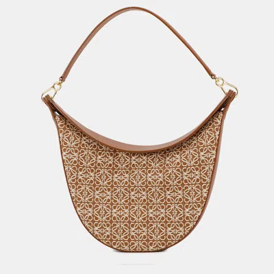 Pre-owned Loewe Repeat Anagram Luna One Shoulder Bag Tan Canvas Leather In Brown