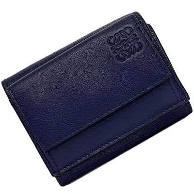Pre-owned Loewe Repeat Navy Leather Wallet (tri-fold) ()
