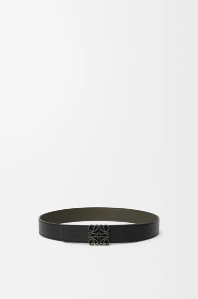 Loewe Reversible Anagram Belt In Supple Grained Leather Skin Size: 80 For Man In Dark Khaki/black/dark Pal