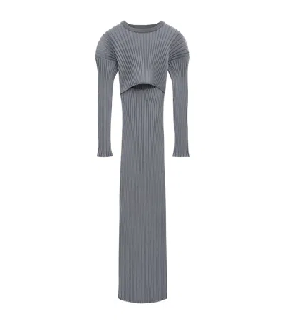 Loewe Ribbed-knit Maxi Dress In Grey