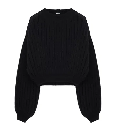 Loewe Ribbed Balloon-sleeve Sweater In Black