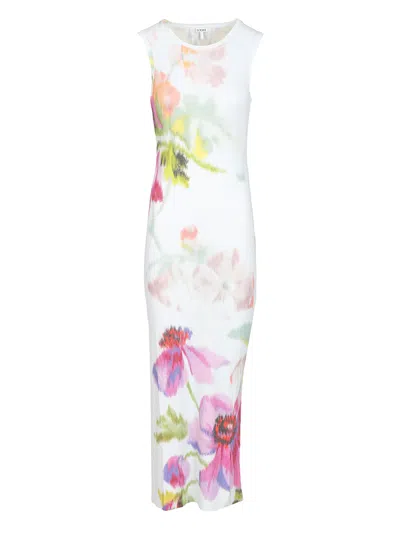 Loewe Silk-blend Dress With Floral Digital Print In White